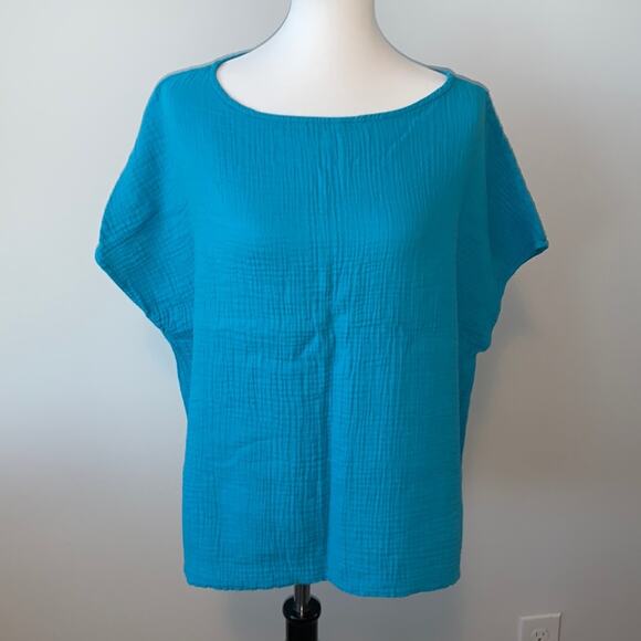 Bryn Walker Turquoise Cotton Waffle Oversized Top Sz M - Picture 1 of 6